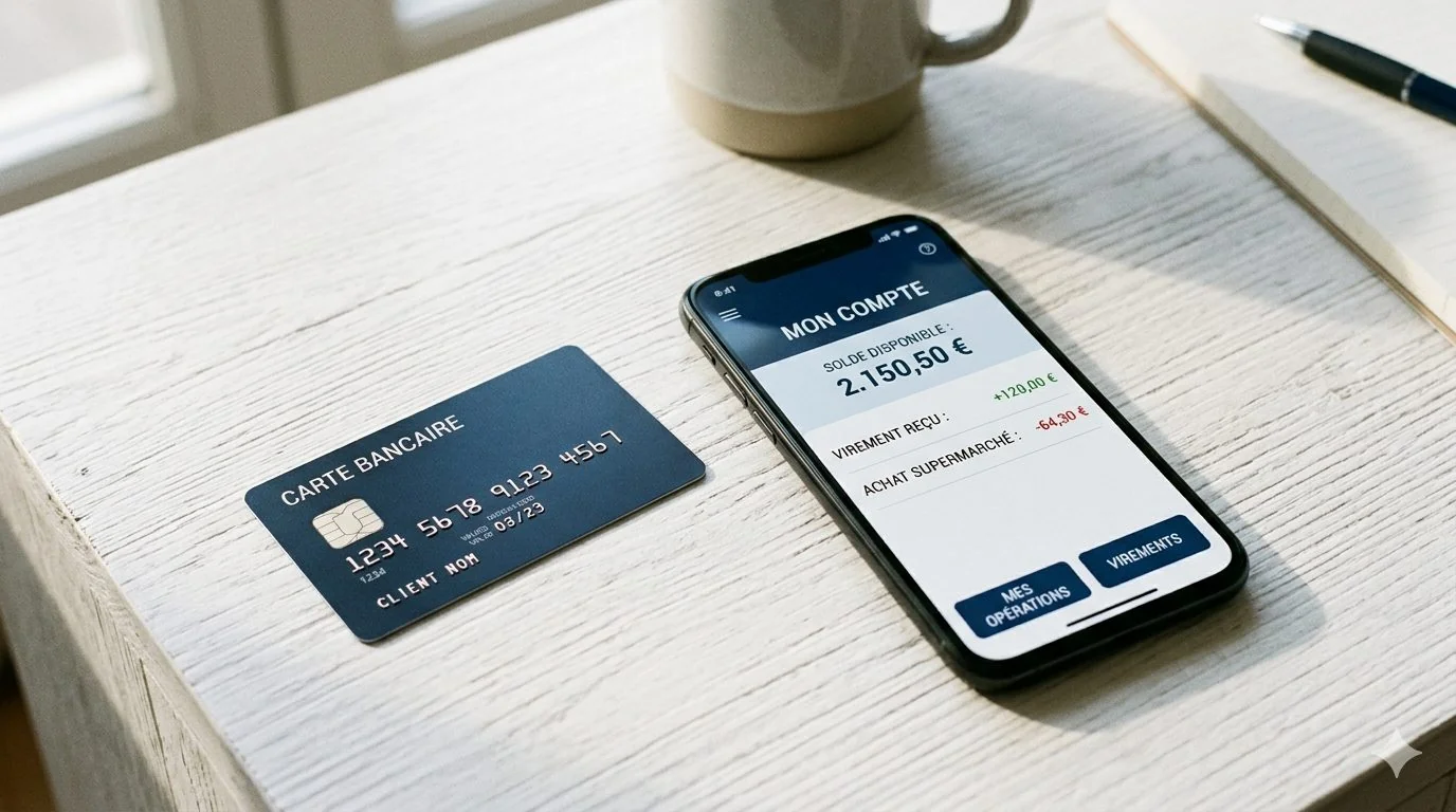 Carte bancaire et application mobile sur un bureau